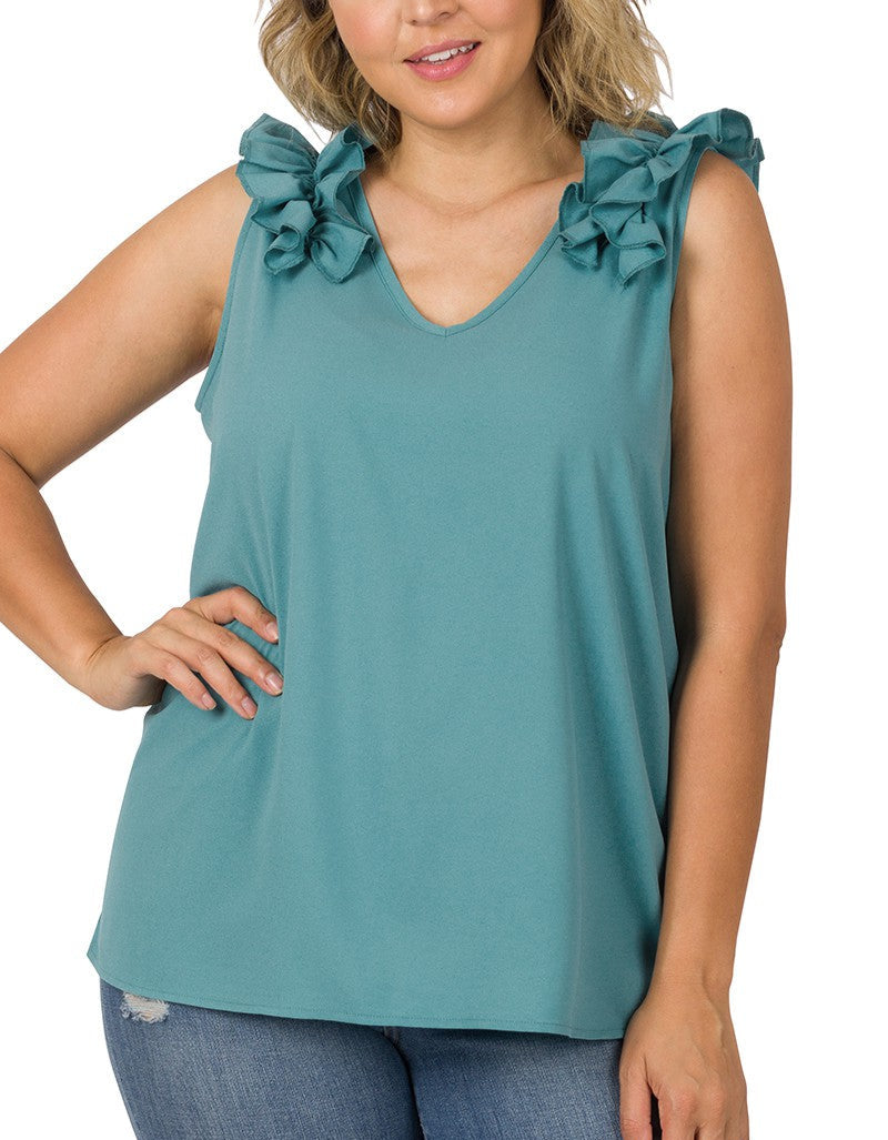 Dusty Teal Ruffle Tank
