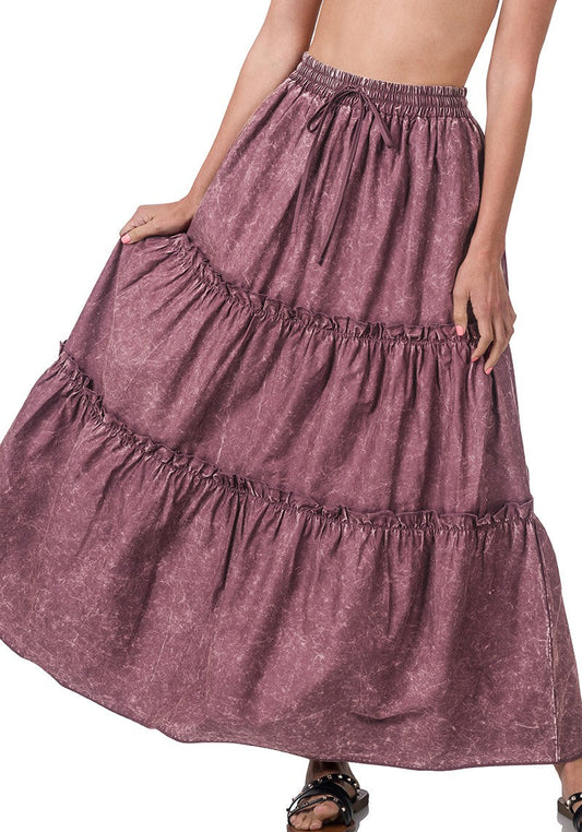 Vintage Wash Maxi Skirt- Eggplant