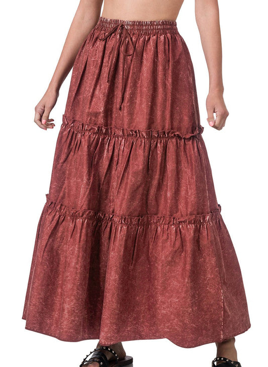 Vintage Wash Maxi Skirt - Dark Rust
