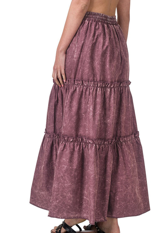 Vintage Wash Maxi Skirt- Eggplant
