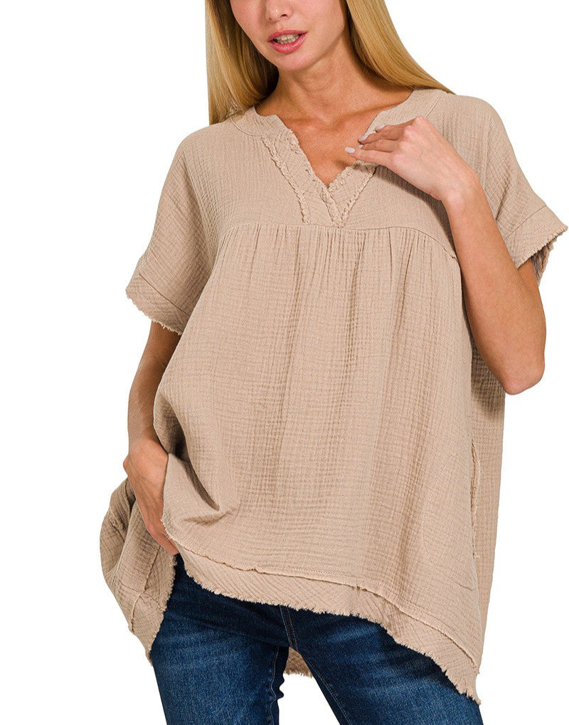 Zenana Double Gauze Short Sleeve