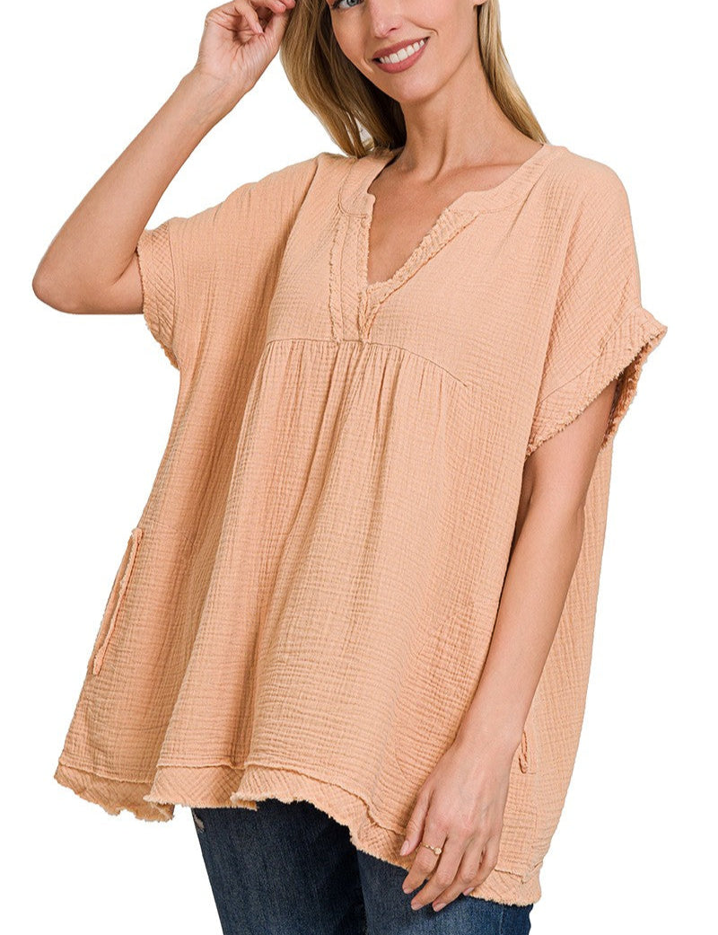 Zenana Double Gauze Short Sleeve