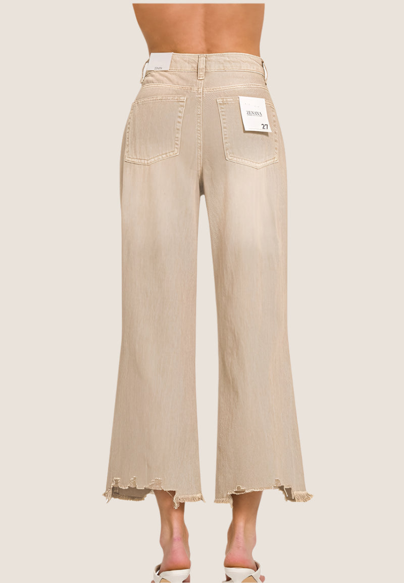 Zenana Sand Beige Distressed Jeans