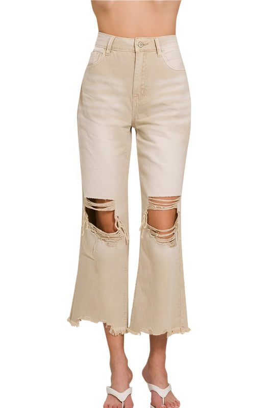 Zenana Sand Beige Distressed Jeans