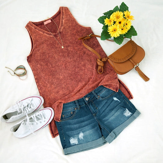 Washed V-Neck Tank Top