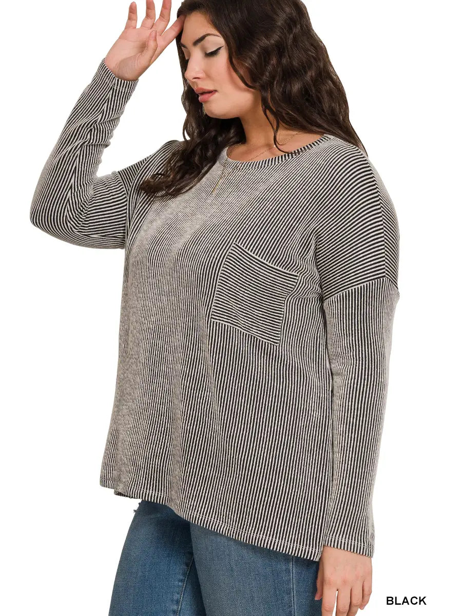 Striped Oversized Long Sleeve - Plus