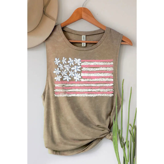 American Flag Floral Tank