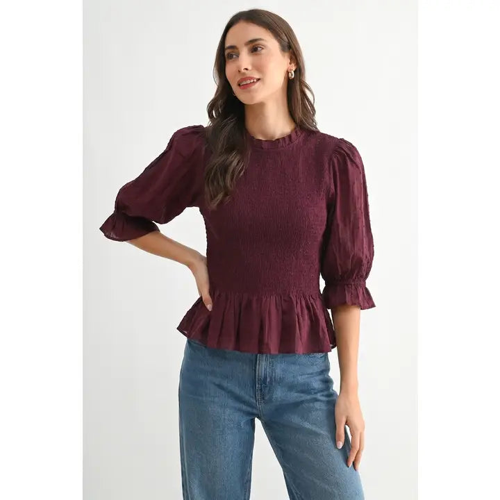 Smocked Plum Dress Shirt
