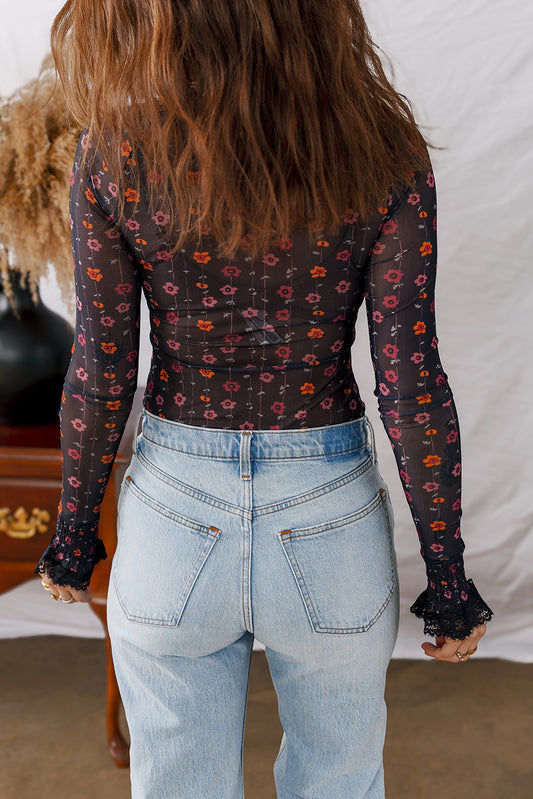 Dainty Floral Mesh Bodysuit