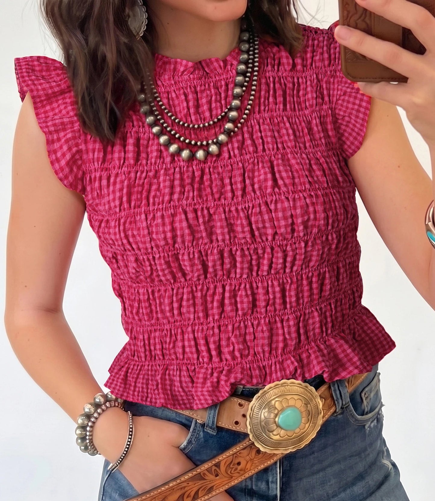 Red Plaid Ruffle Shirt