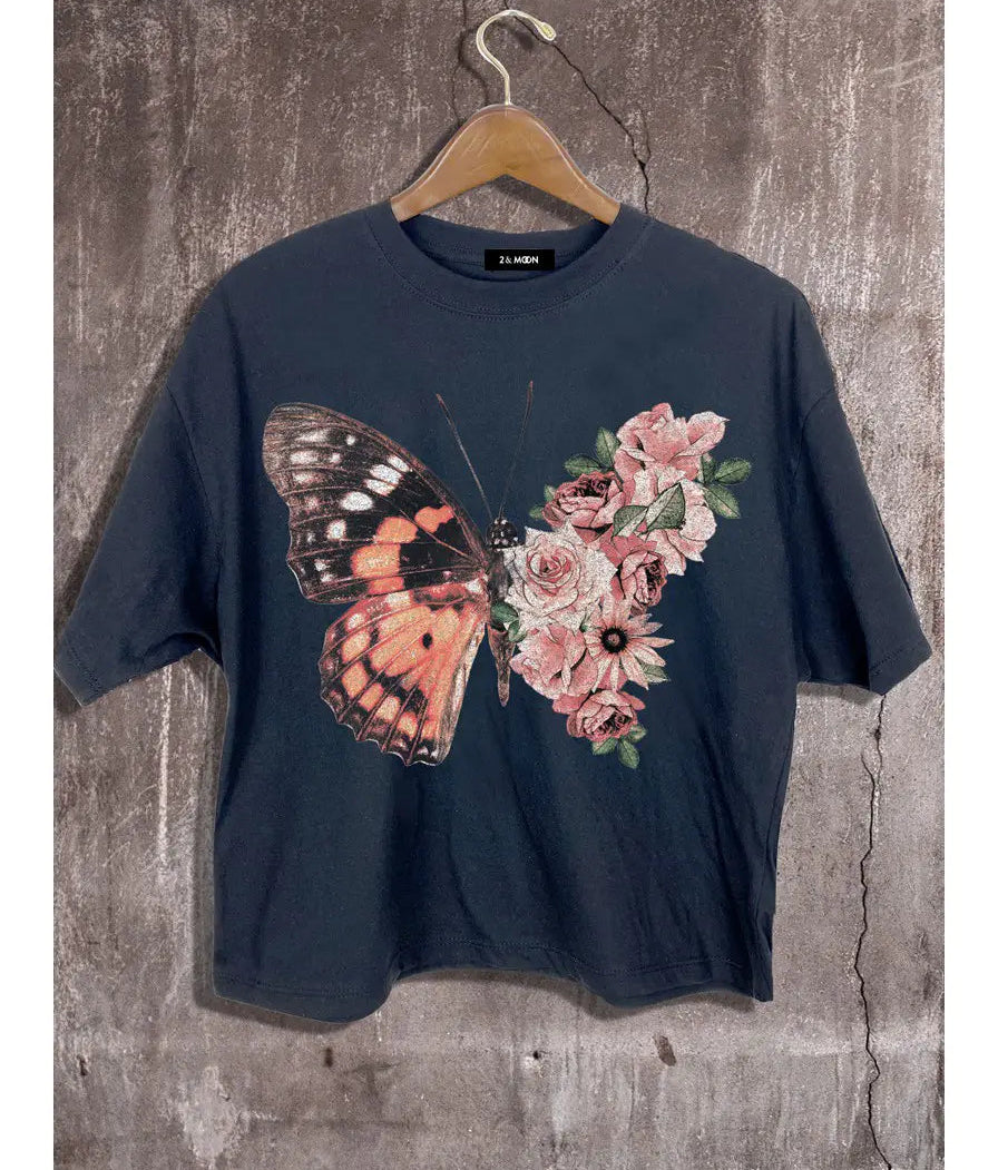 Flower Butterfly Crop Tee