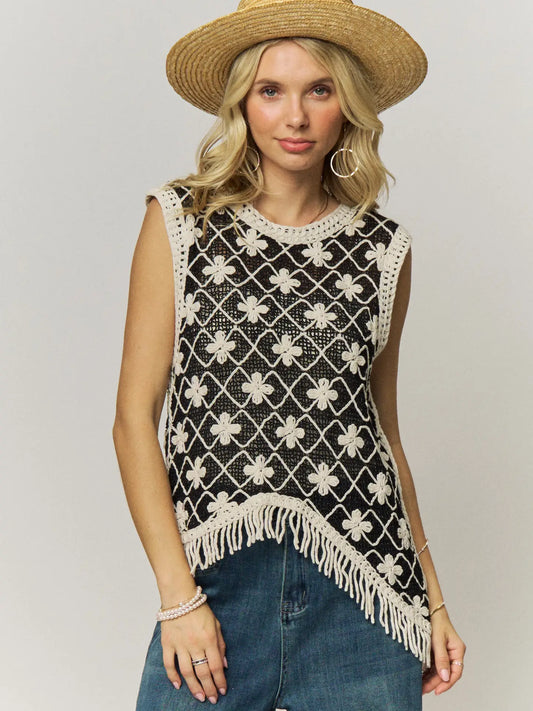 Floral Fringe Crochet Tank