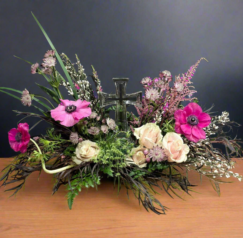 Glass Cross Sympathy Arrangement