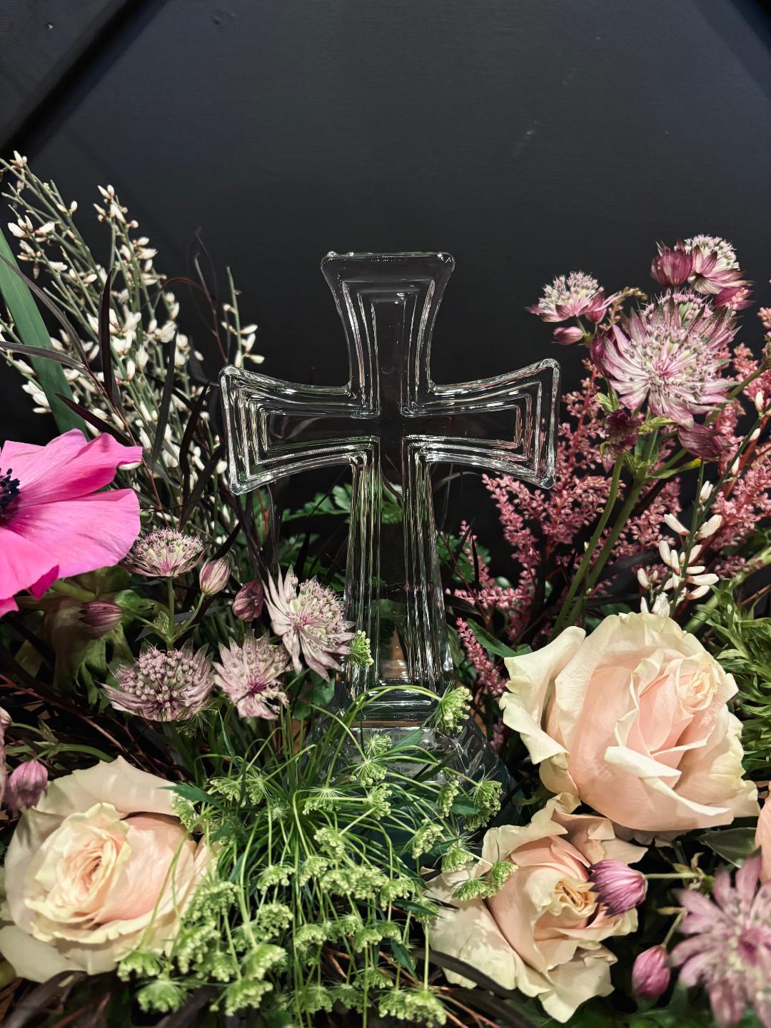 Glass Cross Sympathy Arrangement