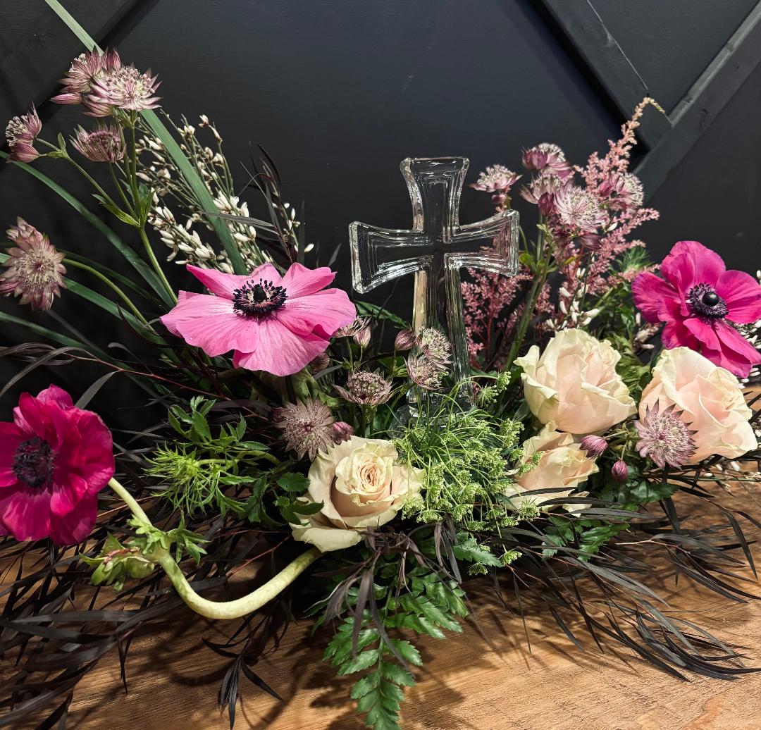 Glass Cross Sympathy Arrangement