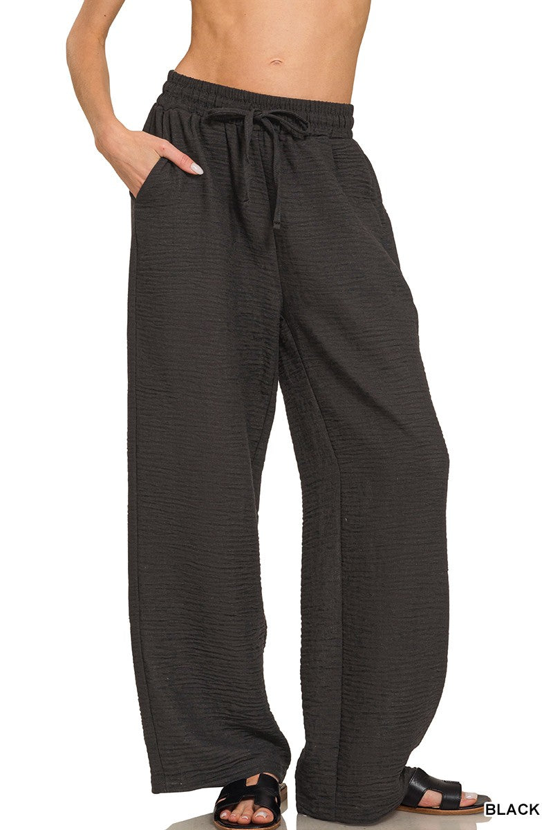 Woven Crepe Black Pants