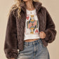 Faux Fur Zip-Up Jacket - Plus