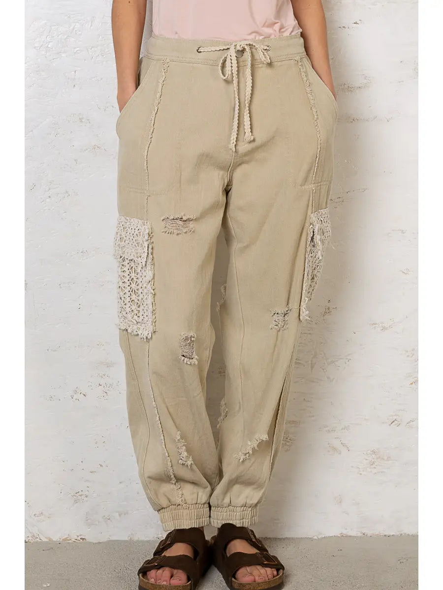 Desert Crochet Denim Joggers