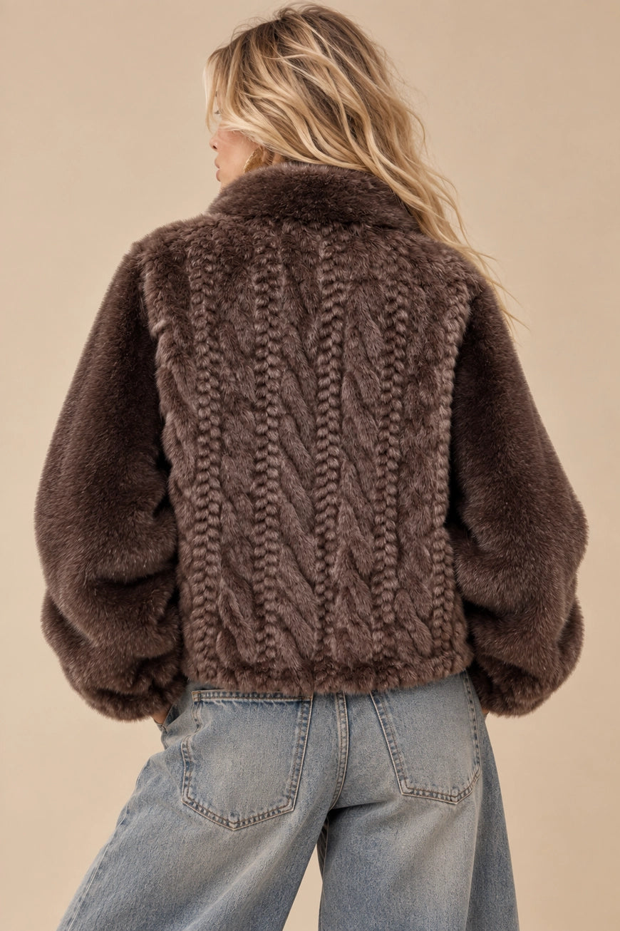Faux Fur Zip-Up Jacket - Plus
