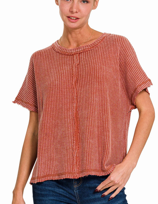 Zenana Washed Waffle Top
