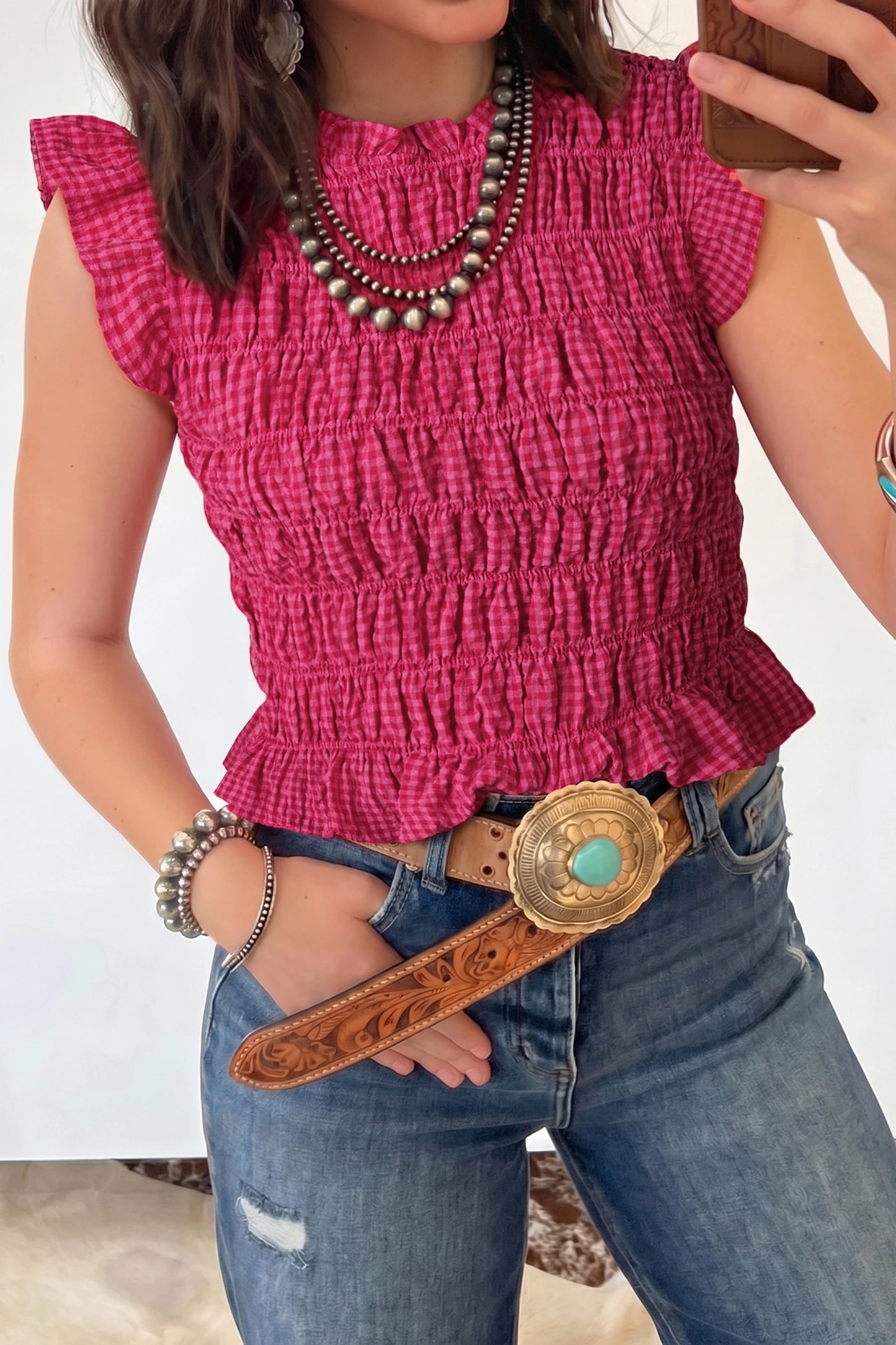 Red Plaid Ruffle Shirt