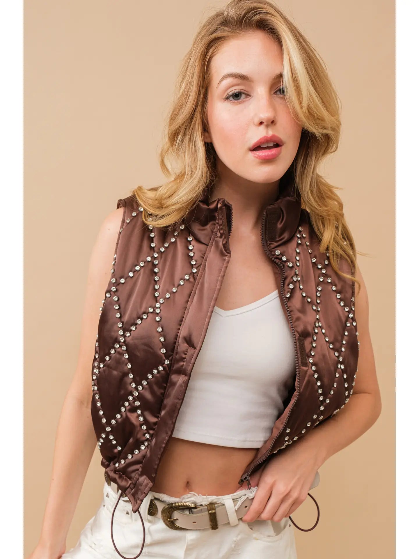 Studded Crop Puffer Vest