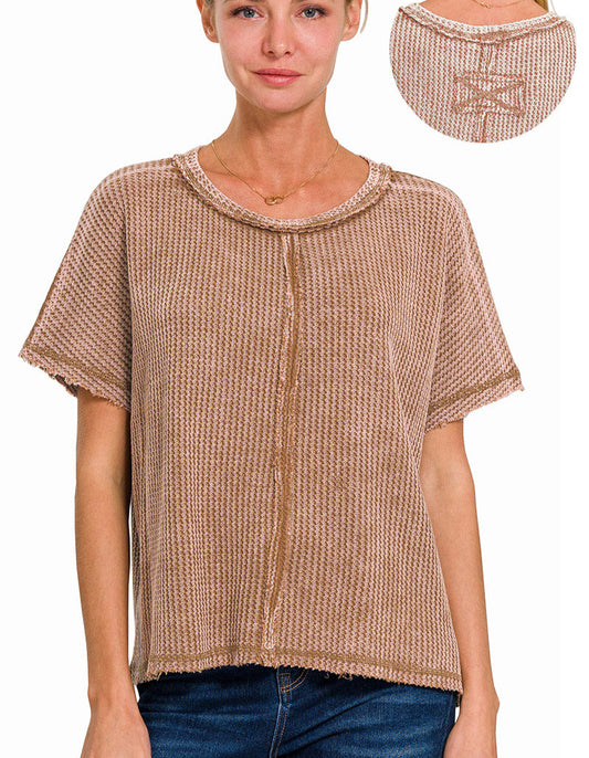 Zenana Washed Waffle Top