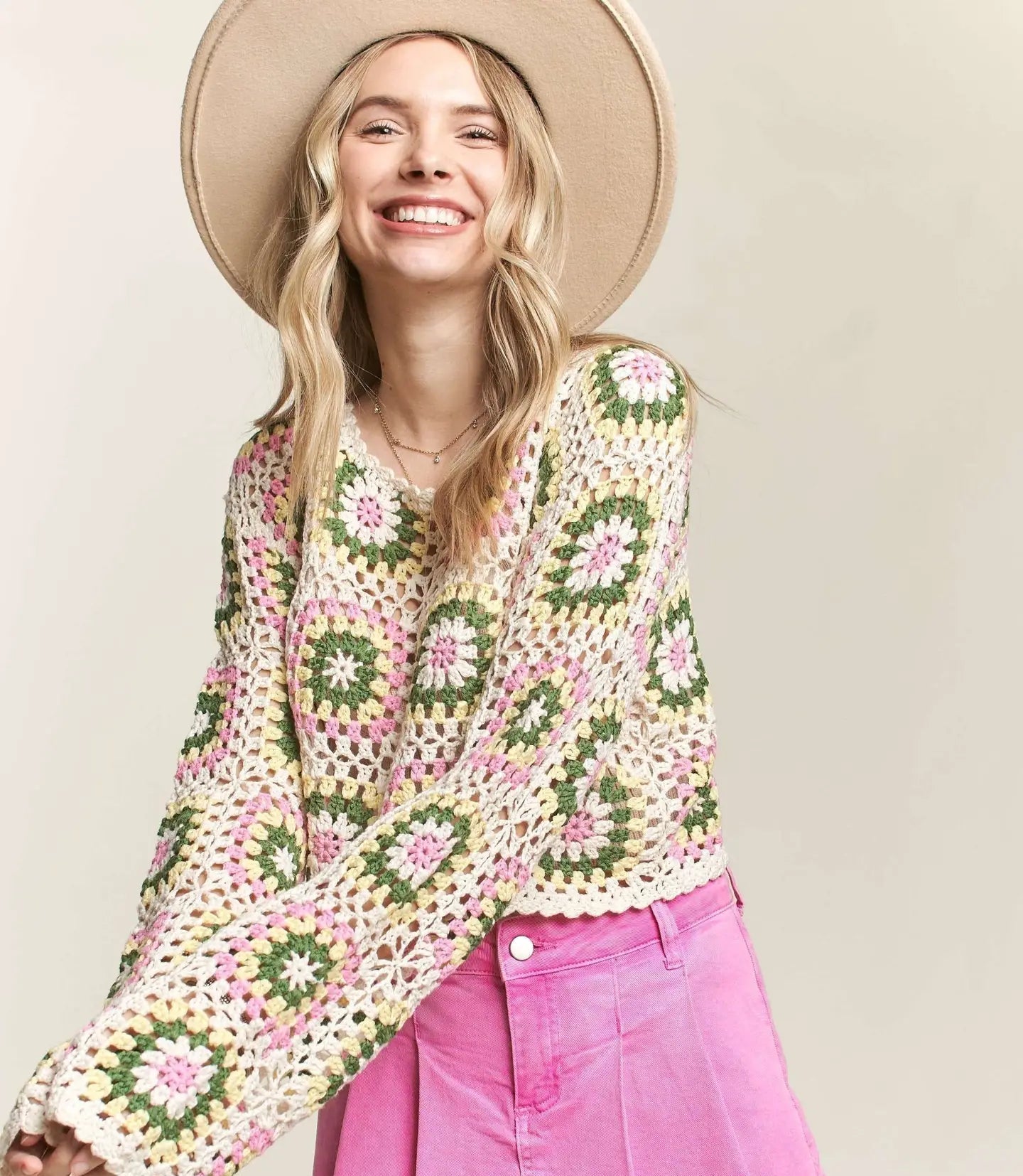 Watermelon Crochet Crop Sweater