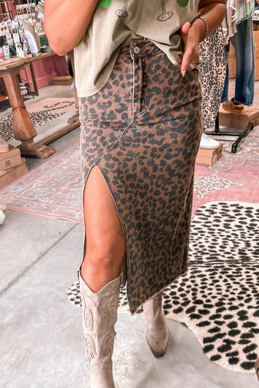 Leopard Split Mid Skirt