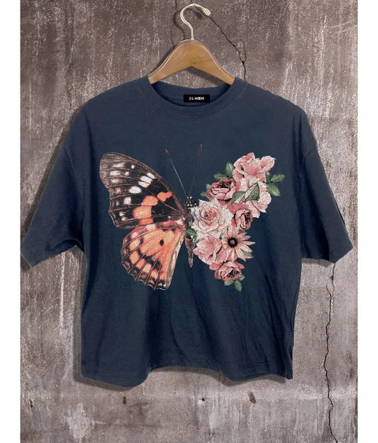 Flower Butterfly Crop Tee