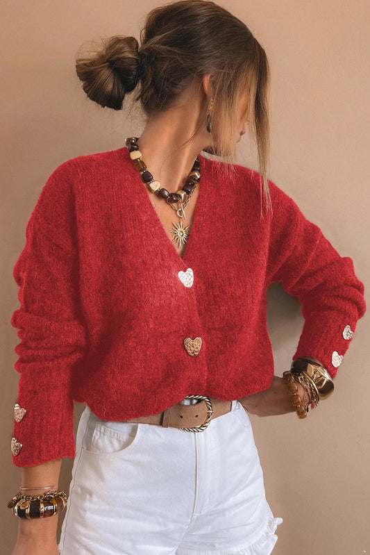 Heart of Gold Cardigan Sweater - Red